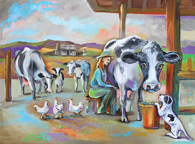 The Dairy Farming - Oil on Stretched Canvas